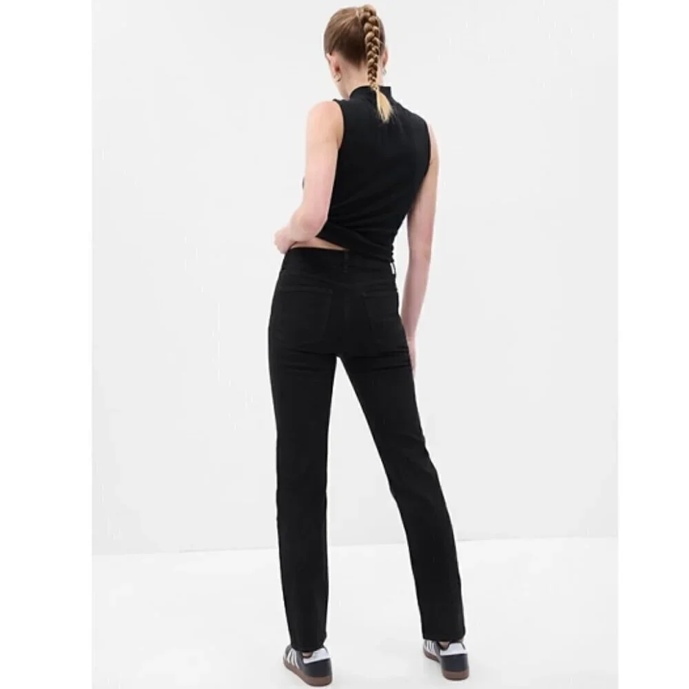 GAP '90s Straight Leg Jeans High Rise #728820 Black Size 33/16 TALL RT$80 NEW